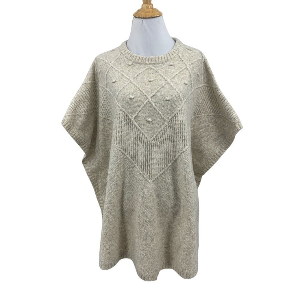Loft Poncho Womens XS/S Cream Wool Blend Bobble Crew Pullover Quilted Sweater